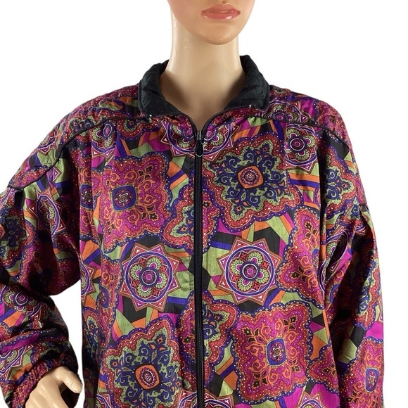 Vintage Lavon Windbreaker Jacket Abstract Print 80s 90s Style Medium - Picture 2 of 6